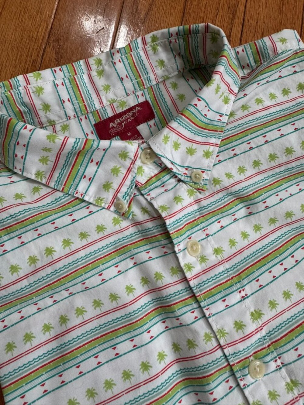 Arizona Jean Co Men’s M Colorful Stripe Cotton Camp Shirt Y2K Print